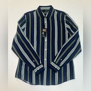 Murano "Back to Space"  Stripe Button Collard Long Sleeve Shirt Size Large Slim